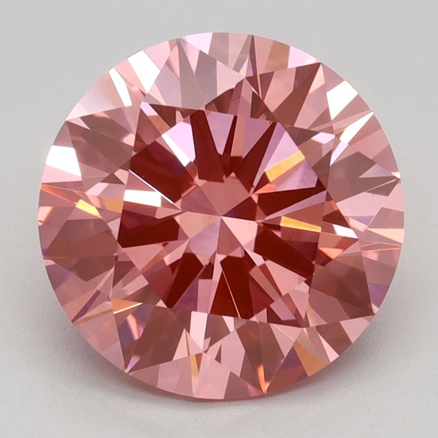 Lab-Grown Round Diamond - 2.58 Carats, Fancy Vivid Pink Color, VS1 Clarity - Certified by IGI - Report Number: LG647442694