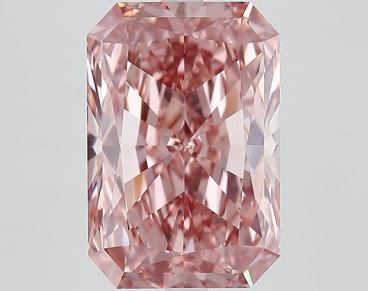 Lab-Grown Radiant Diamond - 8.02 Carats, Fancy Vivid Brownish Pink Color, VVS2 Clarity - Certified by IGI - Report Number: LG683582632