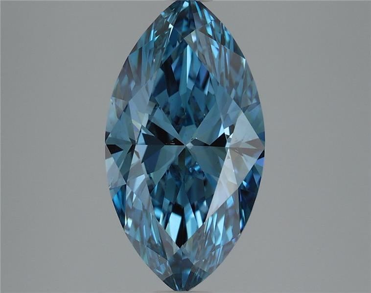 Lab-Grown Marquise Diamond - 3.0 Carats, Fancy Vivid Blue Color, VS2 Clarity - Certified by IGI - Report Number: LG675543807