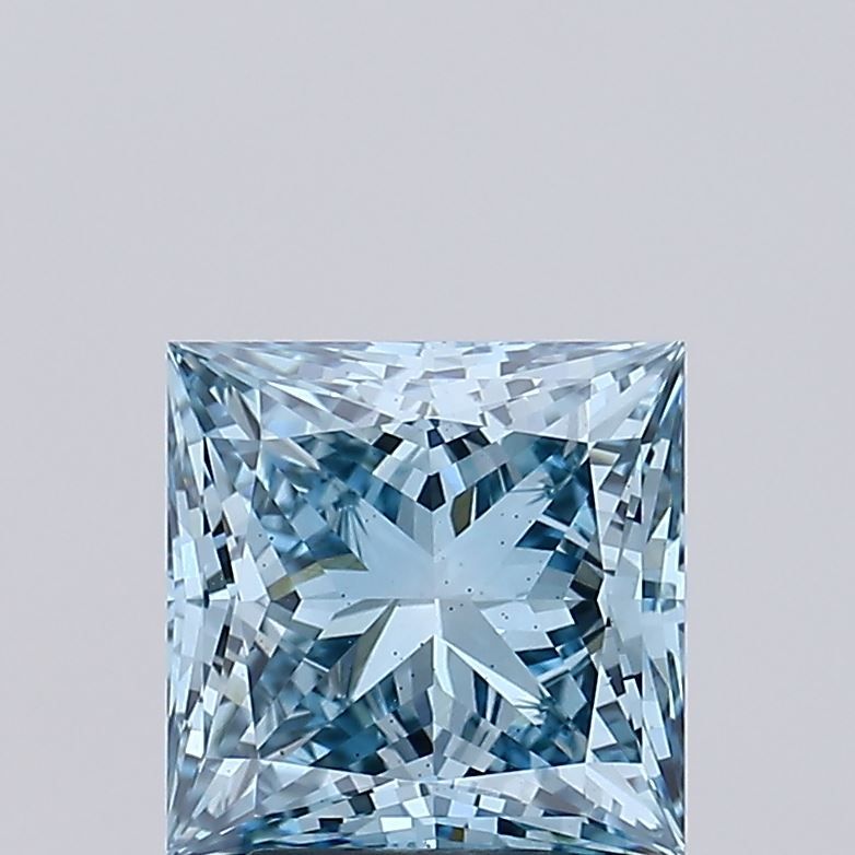 Lab-Grown Princess Diamond - 3.22 Carats, Fancy Vivid Greenish Blue Color, VS2 Clarity - Certified by IGI - Report Number: LG515224429