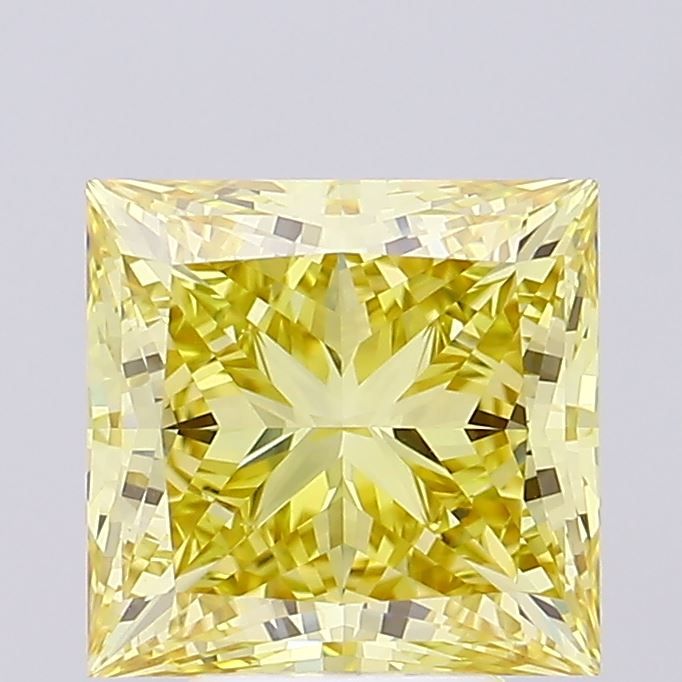 Lab-Grown Princess Diamond - 5.18 Carats, Fancy Vivid Yellow Color, VVS2 Clarity - Certified by IGI - Report Number: LG670406443