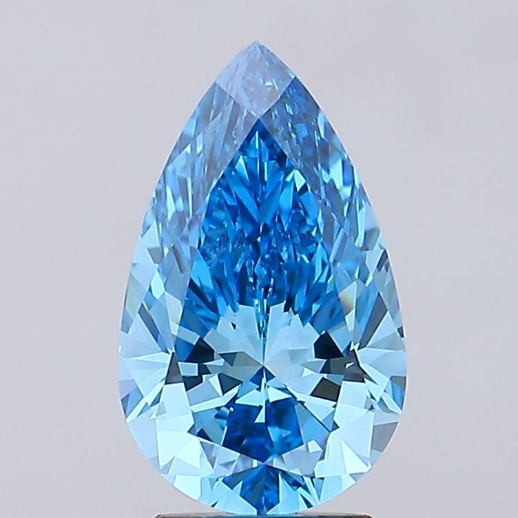 Lab-Grown Pear Diamond - 2.99 Carats, Fancy Vivid Blue Color, VS1 Clarity - Certified by IGI - Report Number: LG677578904