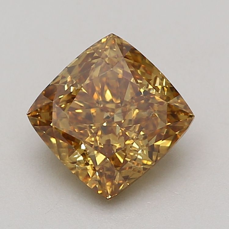 Lab-Grown Cushion Diamond - 3.07 Carats, Fancy Vivid Brownish Yellow Color, VS2 Clarity - Certified by IGI - Report Number: LG675551811