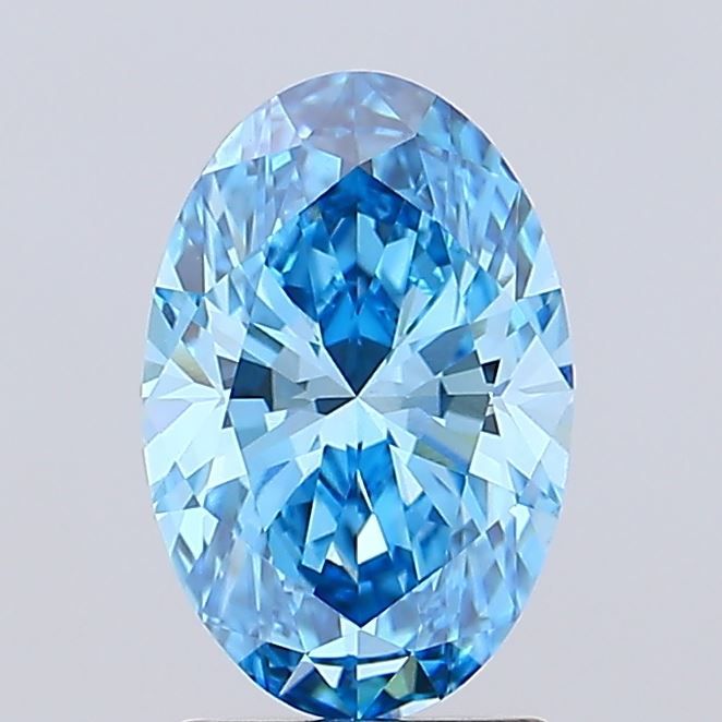 Lab-Grown Oval Diamond - 2.09 Carats, Fancy Vivid Blue Color, VS1 Clarity - Certified by IGI - Report Number: LG689506801