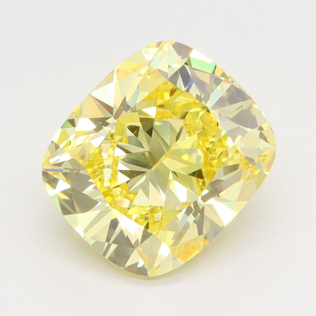 Lab-Grown Cushion Diamond - 3.1 Carats, Fancy Vivid Yellow Color, VVS2 Clarity - Certified by IGI - Report Number: LG603358227