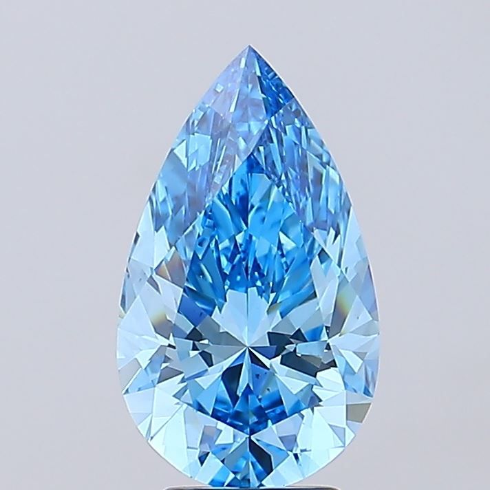 Lab-Grown Pear Diamond - 4.03 Carats, Fancy Vivid Blue Color, VS2 Clarity - Certified by IGI - Report Number: LG689507562