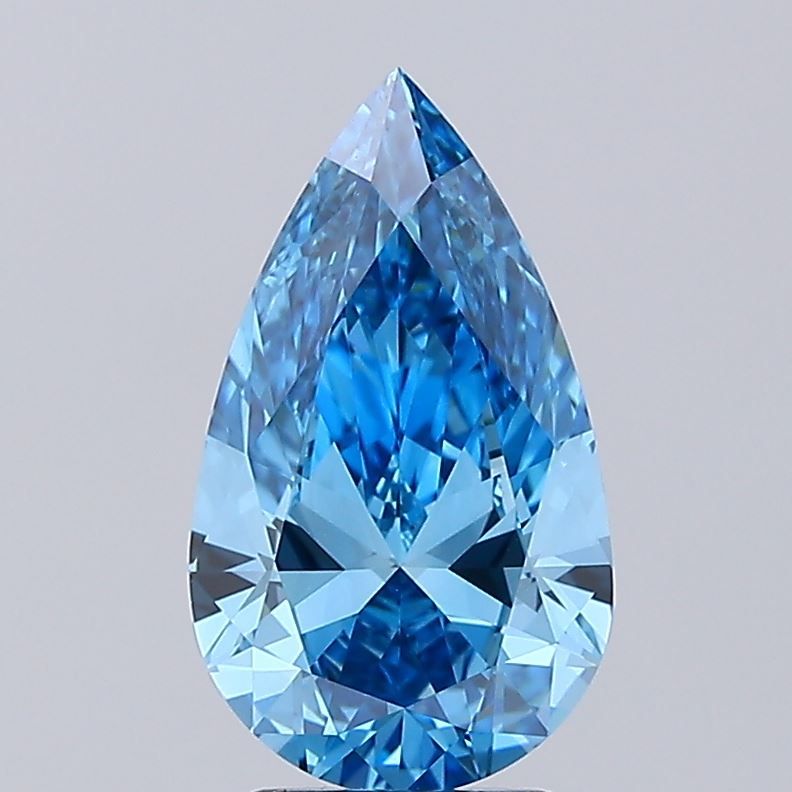 Lab-Grown Pear Diamond - 3.02 Carats, Fancy Vivid Blue Color, VVS1 Clarity - Certified by IGI - Report Number: LG675594023
