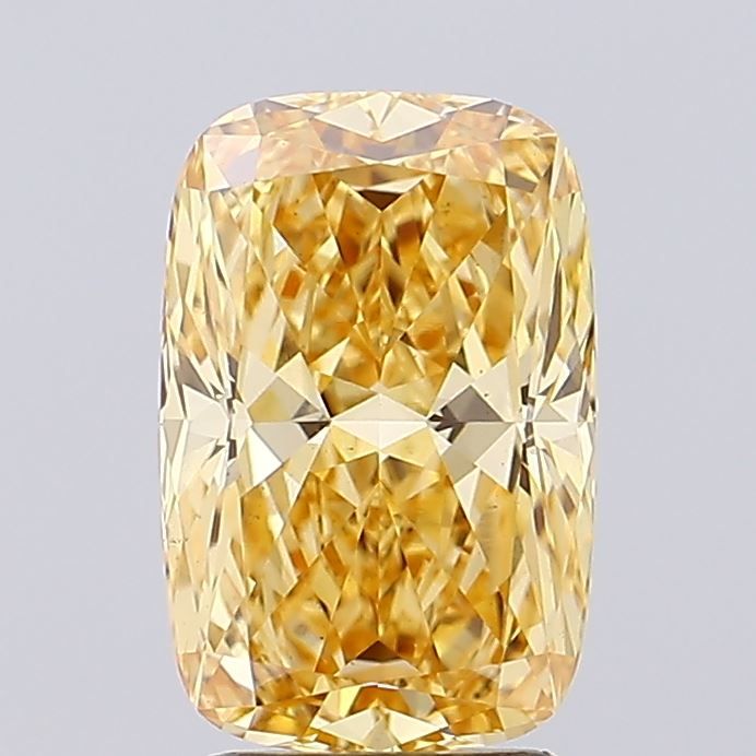 Lab-Grown Cushion Diamond - 2.55 Carats, Fancy Vivid Yellow Color, VS1 Clarity - Certified by IGI - Report Number: LG654485373