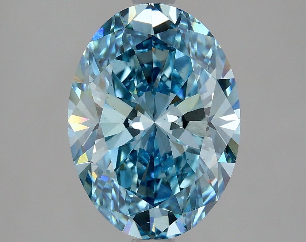 Lab-Grown Oval Diamond - 2.99 Carats, Fancy Vivid Blue Color, VS2 Clarity - Certified by IGI - Report Number: LG635470054