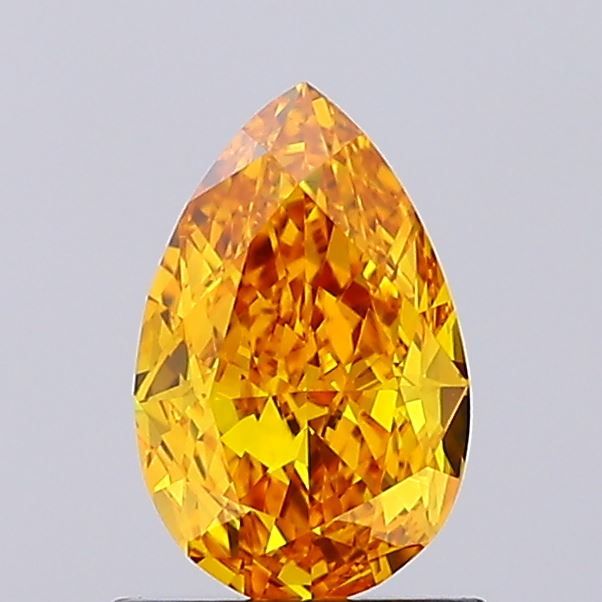 Lab-Grown Pear Diamond - 1.1 Carats, Fancy Vivid Orangey Yellow Color, VVS2 Clarity - Certified by IGI - Report Number: LG673415326