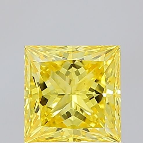Lab-Grown Princess Diamond - 1.24 Carats, Fancy Vivid Yellow Color, VS2 Clarity - Certified by IGI - Report Number: LG667455948