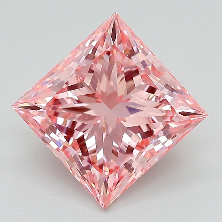 Lab-Grown Princess Diamond - 3.08 Carats, Fancy Vivid Pink Color, VS1 Clarity - Certified by IGI - Report Number: LG629434609