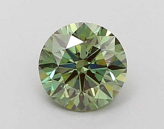 Lab-Grown Round Diamond - 0.98 Carats, Fancy Vivid Green Color, SI1 Clarity - Certified by IGI - Report Number: LG671437408