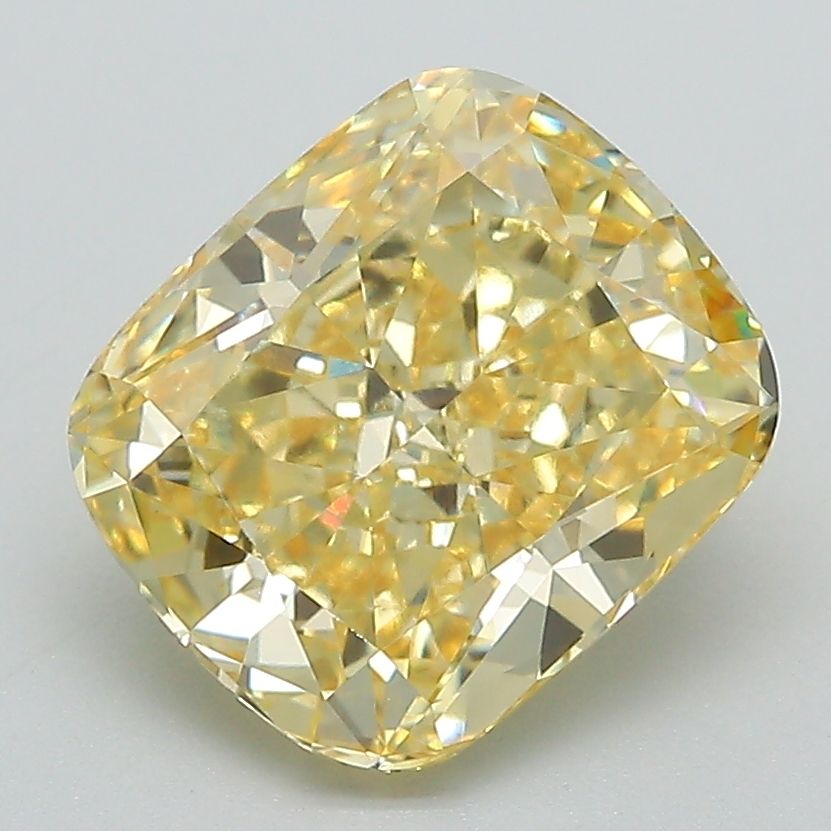Lab-Grown Cushion Diamond - 3.08 Carats, Fancy Intense Yellow Color, VVS2 Clarity - Certified by IGI - Report Number: LG660453391
