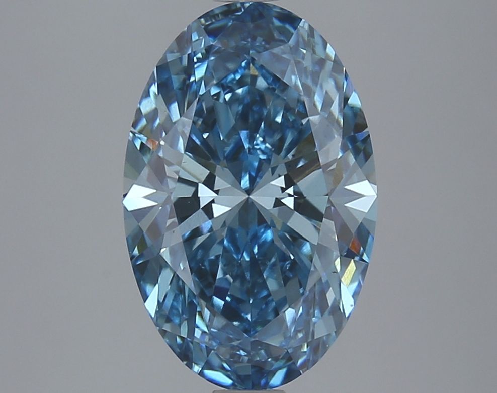 Lab-Grown Oval Diamond - 3.46 Carats, Fancy Vivid Blue Color, VS1 Clarity - Certified by IGI - Report Number: LG621451408
