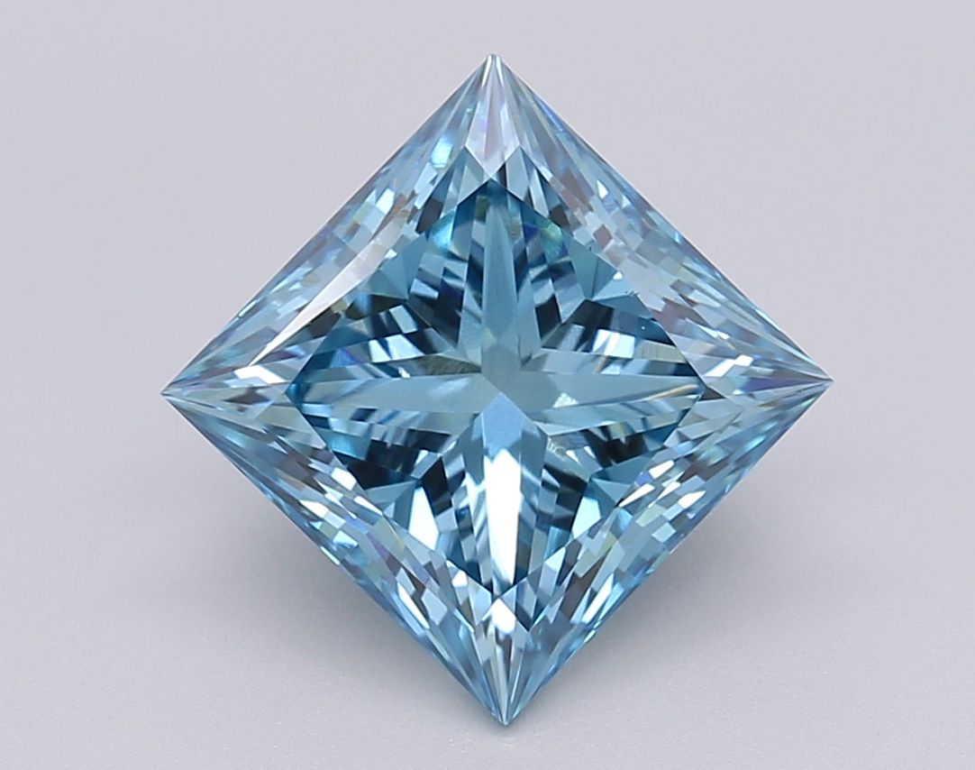 Lab-Grown Princess Diamond - 2.52 Carats, Fancy Vivid Blue Color, VS1 Clarity - Certified by IGI - Report Number: LG608377102
