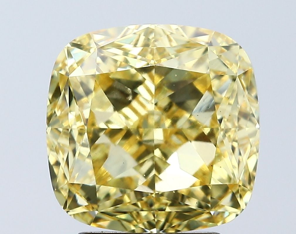 Lab-Grown Cushion Diamond - 4.07 Carats, Fancy Vivid Yellow Color, VS2 Clarity - Certified by IGI - Report Number: LG671438875