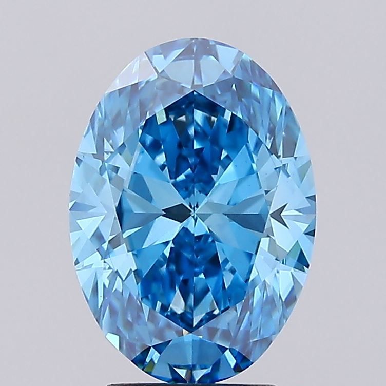 Lab-Grown Oval Diamond - 4.05 Carats, Fancy Vivid Blue Color, VS1 Clarity - Certified by IGI - Report Number: LG675557417