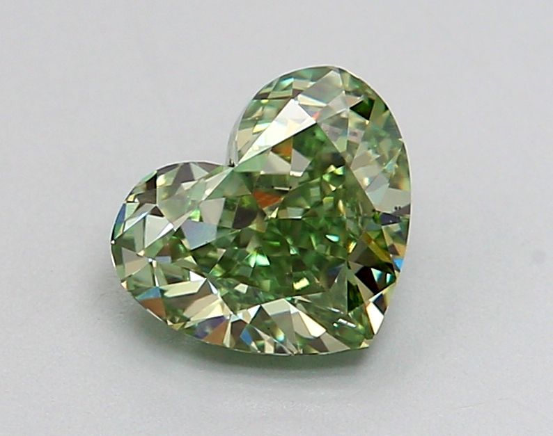 Lab-Grown Heart Diamond - 0.91 Carats, Fancy Vivid Green Color, VS2 Clarity - Certified by IGI - Report Number: LG635407849