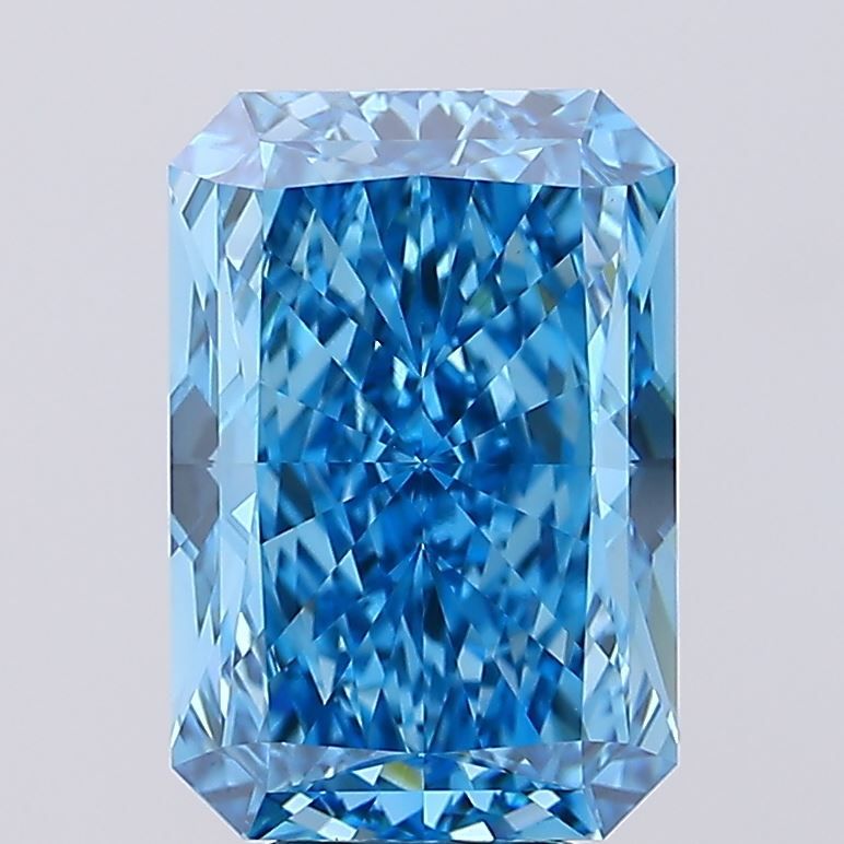 Lab-Grown Radiant Diamond - 7.07 Carats, Fancy Vivid Blue Color, VVS2 Clarity - Certified by IGI - Report Number: LG671498891