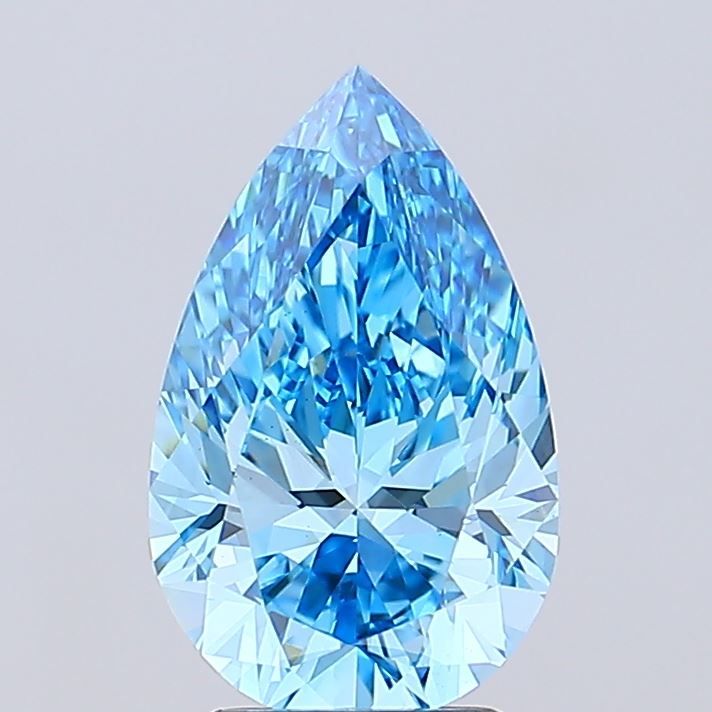 Lab-Grown Pear Diamond - 3.04 Carats, Fancy Vivid Blue Color, VS1 Clarity - Certified by IGI - Report Number: LG689506798