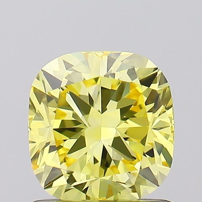 Lab-Grown Cushion Diamond - 0.88 Carats, Fancy Vivid Yellow Color, VVS2 Clarity - Certified by IGI - Report Number: LG619433886