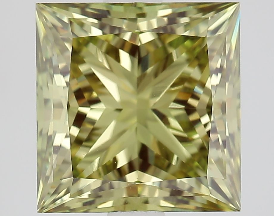 Lab-Grown Princess Diamond - 3.1 Carats, Fancy Vivid Green Color, VS1 Clarity - Certified by IGI - Report Number: LG654408320