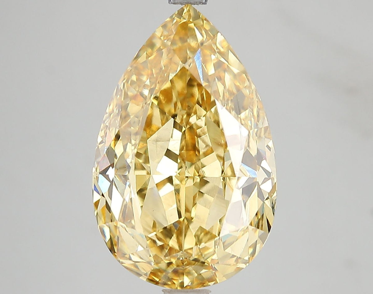 Lab-Grown Pear Diamond - 7.58 Carats, Fancy Vivid Yellow Color, VS2 Clarity - Certified by IGI - Report Number: LG671478727