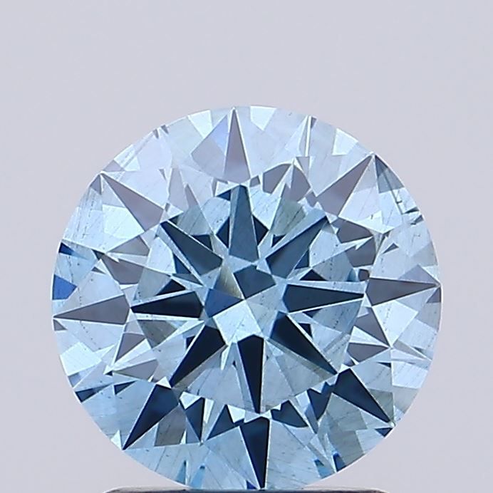 Lab-Grown Round Diamond - 1.55 Carats, Fancy Vivid Blue Color, SI1 Clarity - Certified by IGI - Report Number: LG625421385
