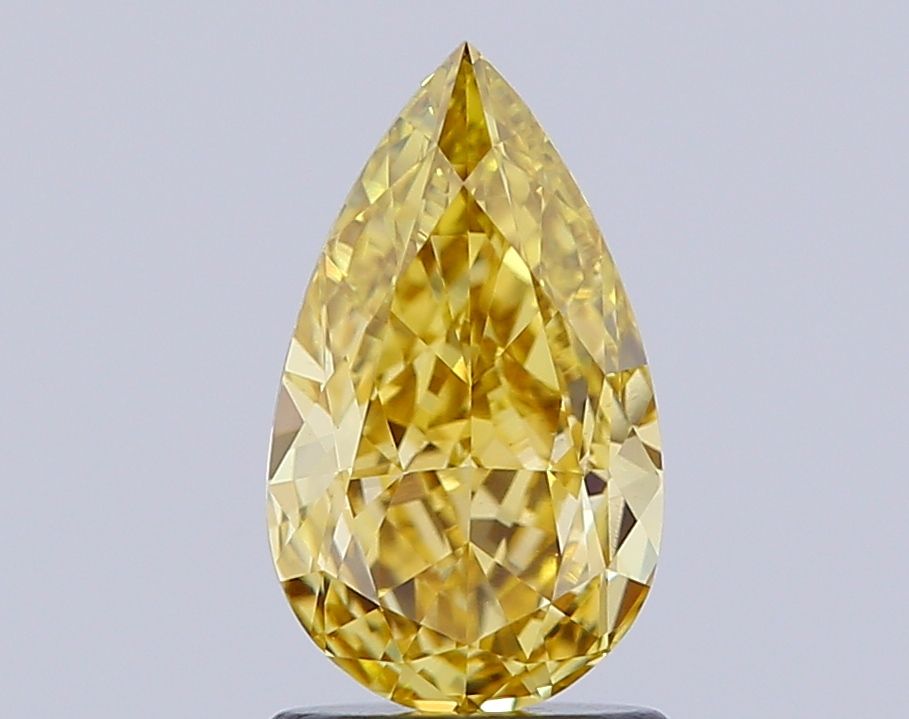 Lab-Grown Pear Diamond - 1.24 Carats, Fancy Vivid Yellow Color, VVS2 Clarity - Certified by IGI - Report Number: LG648494106