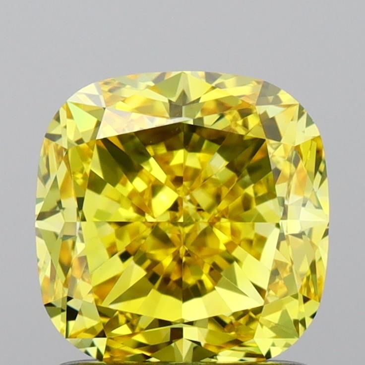 Lab-Grown Cushion Diamond - 1.51 Carats, Fancy Vivid Yellow Color, VS1 Clarity - Certified by IGI - Report Number: LG657459717