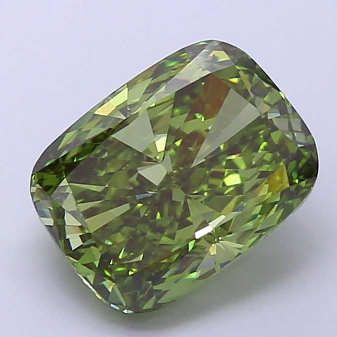 Lab-Grown Cushion Diamond - 4.01 Carats, Fancy Vivid Green Color, VVS2 Clarity - Certified by IGI - Report Number: LG660445484