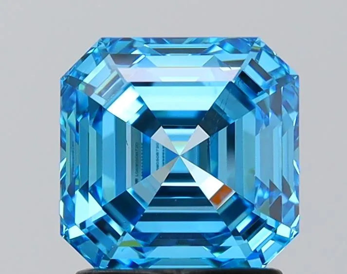 Diamant émeraude carré de 2,00 ct, cultivé en laboratoire (couleur bleu vif fantaisie, pureté VS2, certifié IGI)