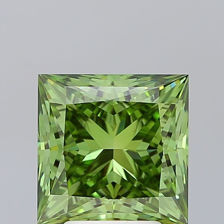 Lab-Grown Princess Diamond - 4.05 Carats, Fancy Vivid Green Color, VS1 Clarity - Certified by IGI - Report Number: LG666413461