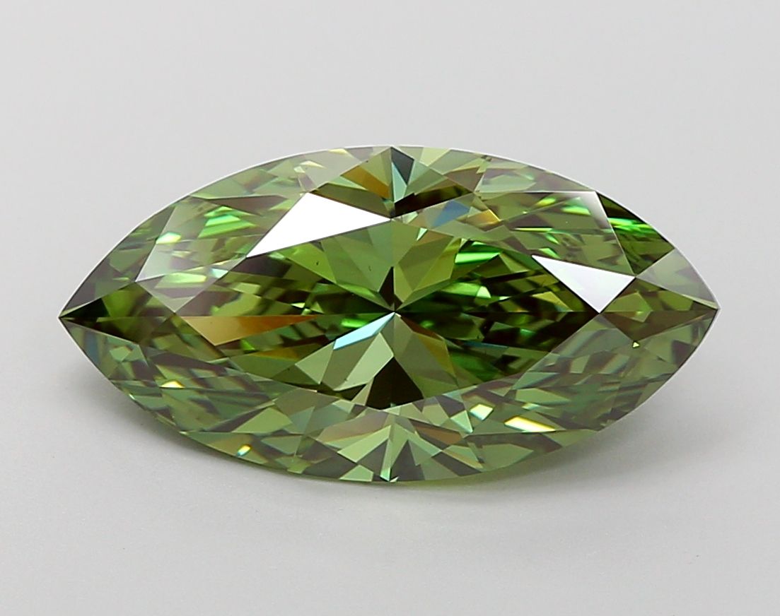 Lab-Grown Marquise Diamond - 5.09 Carats, Fancy Vivid Green Color, VS1 Clarity - Certified by IGI - Report Number: LG668455370