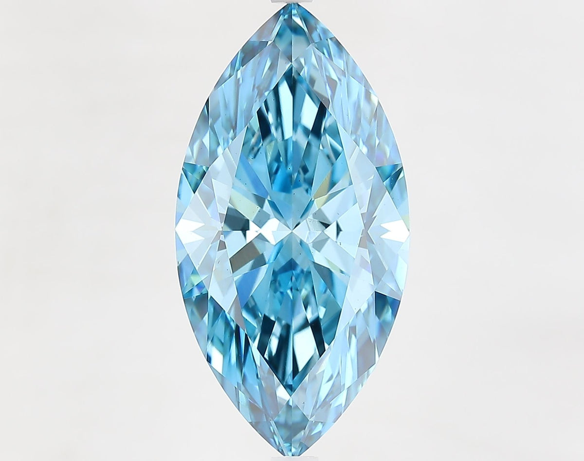 Lab-Grown Marquise Diamond - 7.14 Carats, Fancy Vivid Blue Color, VS2 Clarity - Certified by IGI - Report Number: LG607300154