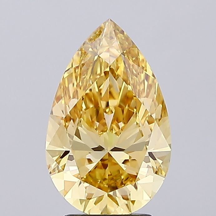 Lab-Grown Pear Diamond - 3.01 Carats, Fancy Intense Brownish Yellow Color, VVS2 Clarity - Certified by IGI - Report Number: LG666428067
