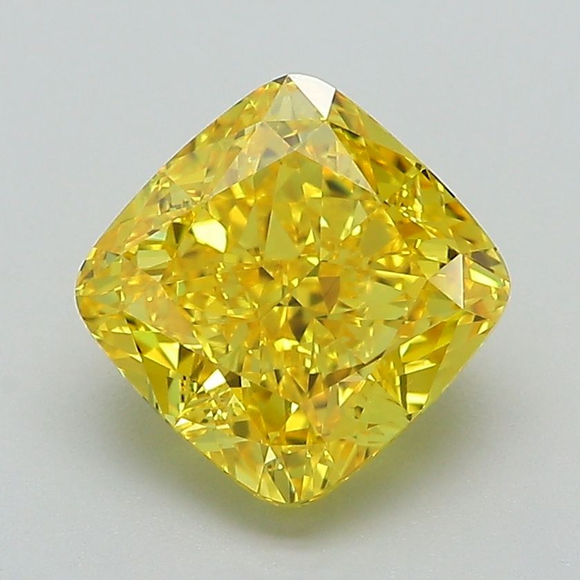 Lab-Grown Cushion Diamond - 2.51 Carats, Fancy Vivid Yellow Color, VVS2 Clarity - Certified by IGI - Report Number: LG588344734