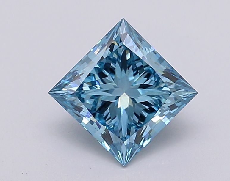 Lab-Grown Princess Diamond - 1.27 Carats, Fancy Vivid Blue Color, VS1 Clarity - Certified by IGI - Report Number: LG595381286