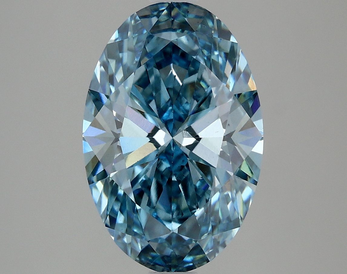 Lab-Grown Oval Diamond - 2.97 Carats, Fancy Vivid Blue Color, VS2 Clarity - Certified by IGI - Report Number: LG637461485