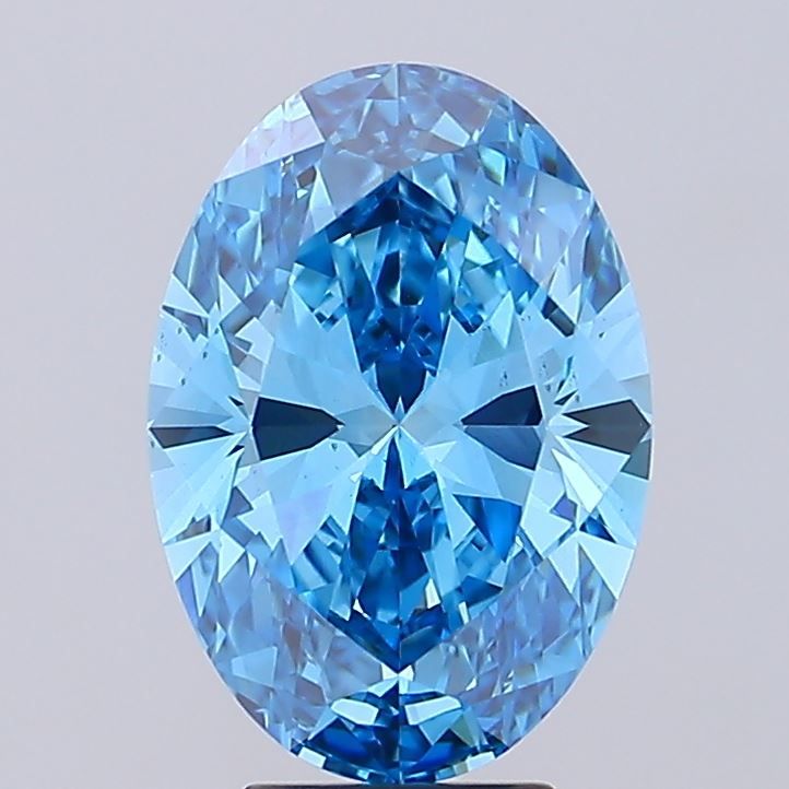 Lab-Grown Oval Diamond - 5.03 Carats, Fancy Vivid Blue Color, VS2 Clarity - Certified by IGI - Report Number: LG681593684