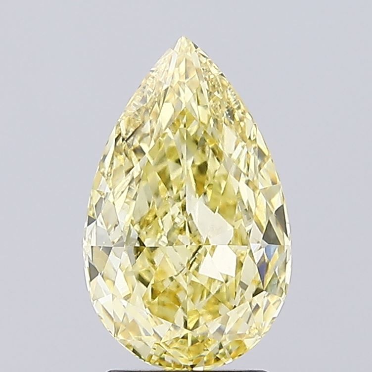 Lab-Grown Pear Diamond - 2.54 Carats, Fancy Intense Yellow Color, VS2 Clarity - Certified by IGI - Report Number: LG654432364