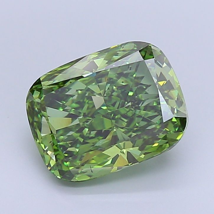 Lab-Grown Cushion Diamond - 5.01 Carats, Fancy Vivid Green Color, VS2 Clarity - Certified by IGI - Report Number: LG654483737