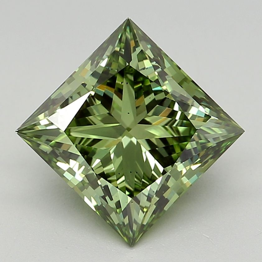 Lab-Grown Princess Diamond - 2.65 Carats, Fancy Vivid Green Color, VS2 Clarity - Certified by IGI - Report Number: LG660445409