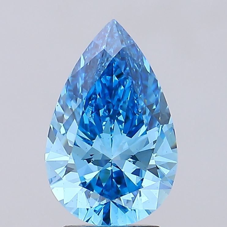 Lab-Grown Pear Diamond - 2.98 Carats, Fancy Vivid Blue Color, VS2 Clarity - Certified by IGI - Report Number: LG677578671