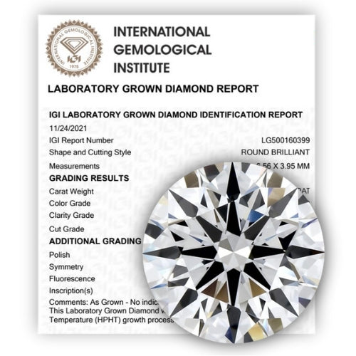 Diamant rond brillant certifié IGI, cultivé en laboratoire, couleur VS2 E/F, pour bague de fiançailles et boucles d'oreilles, cadeau pour elle