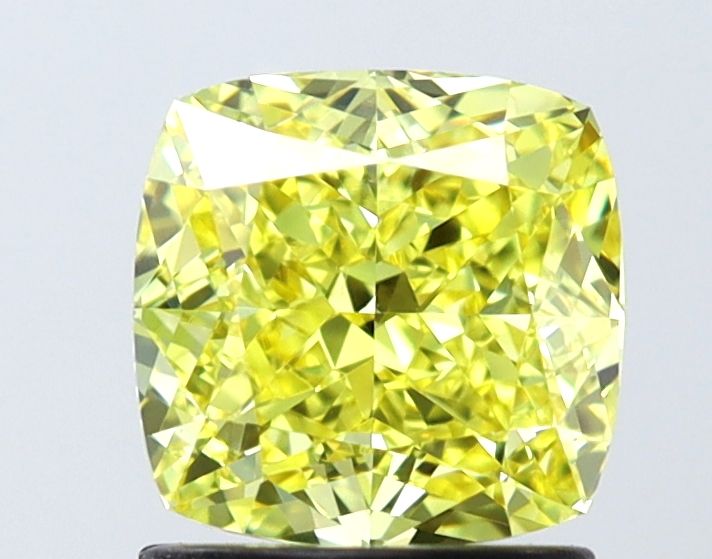 Lab-Grown Cushion Diamond - 1.58 Carats, Fancy Vivid Yellow Color, VVS2 Clarity - Certified by IGI - Report Number: LG646473202