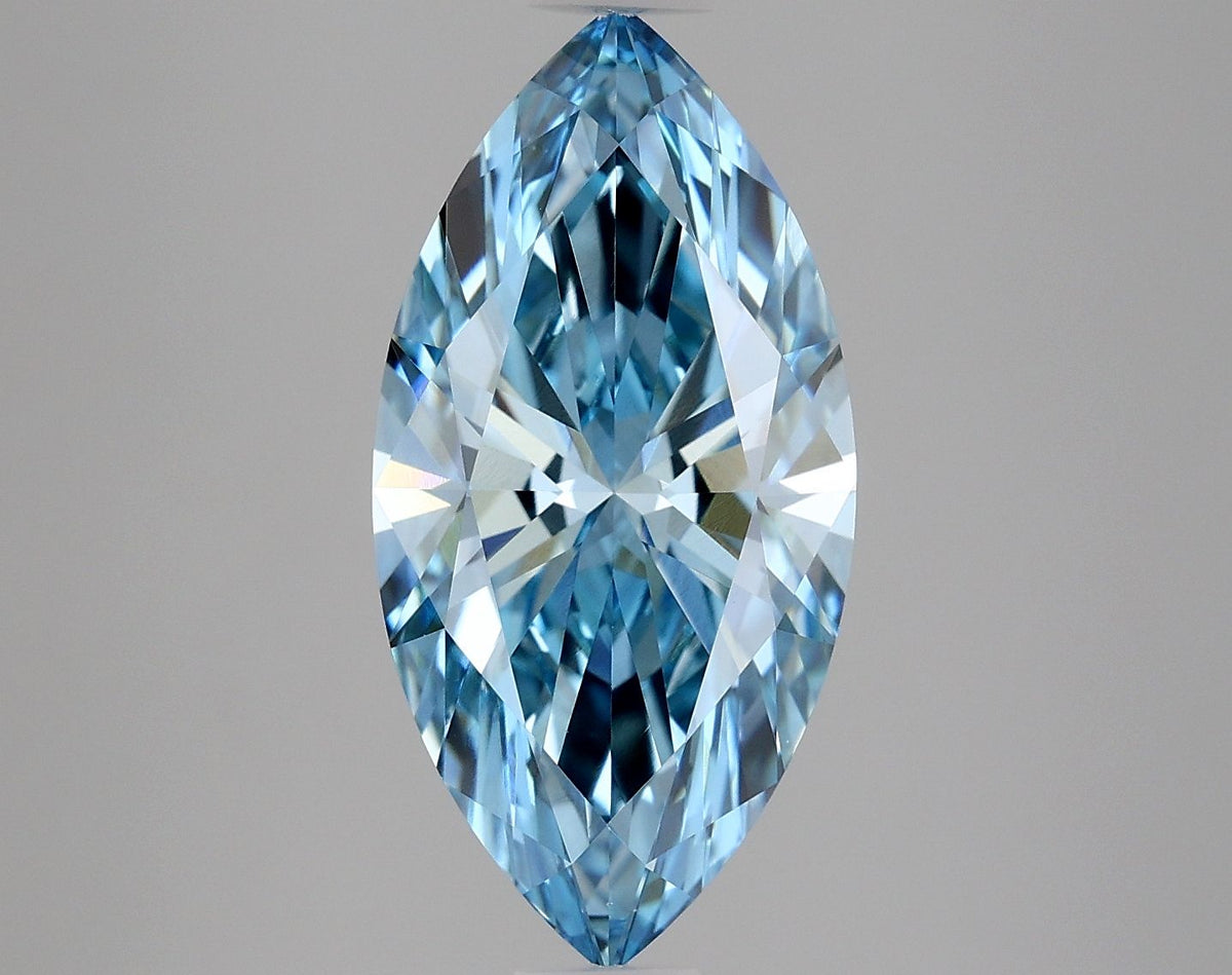 Lab-Grown Marquise Diamond - 3.65 Carats, Fancy Vivid Blue Color, VVS2 Clarity - Certified by IGI - Report Number: LG634481195