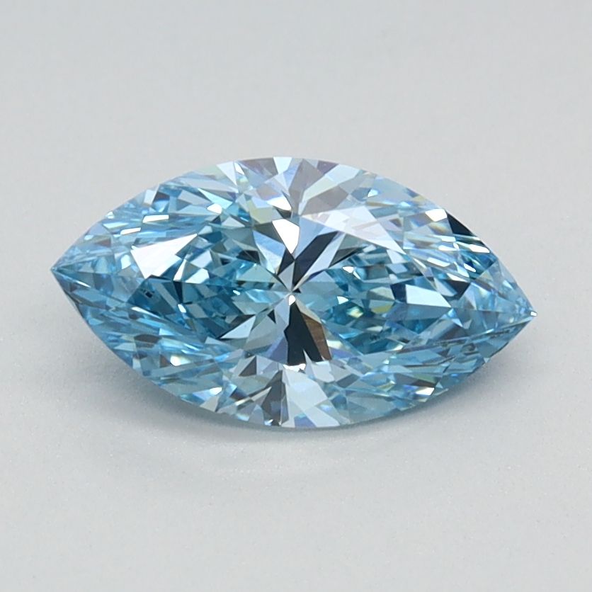 Lab-Grown Marquise Diamond - 0.74 Carats, Fancy Vivid Blue Color, VVS2 Clarity - Certified by IGI - Report Number: LG626424596