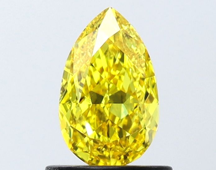 Lab-Grown Pear Diamond - 0.82 Carats, Fancy Vivid Yellow Color, VVS2 Clarity - Certified by IGI - Report Number: LG646485499